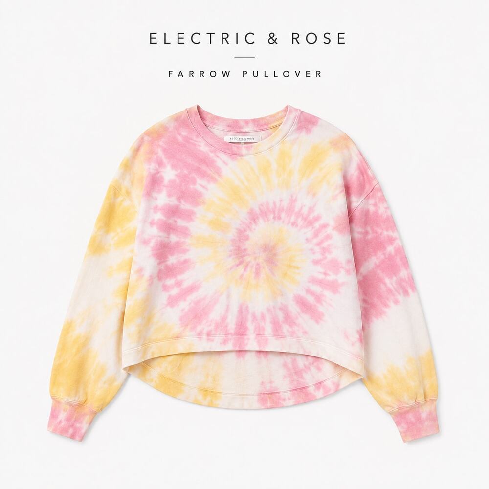 Electric & Rose Farrow Tie Dye Sweatshirt Pink Yellow Pima Cotton XS Pullover